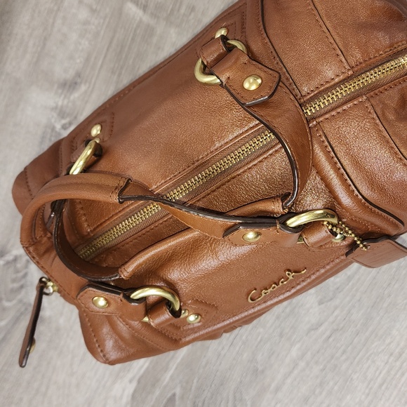 COACH Ashley Madison English Tan Convertible Leather Satchel - Picture 12 of 14